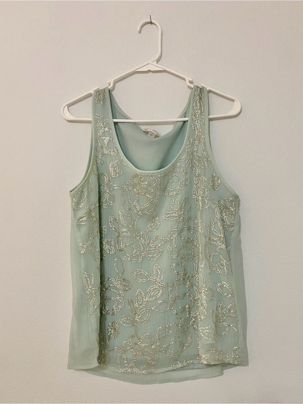 LC Lauren Conrad Mint Green Beaded Floral Camisole